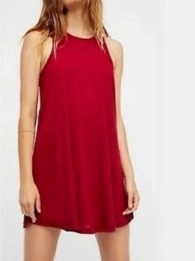 Free People Beach Mini Dress Womens Sz M Red LA Nite Boho Swing Racerback Knit